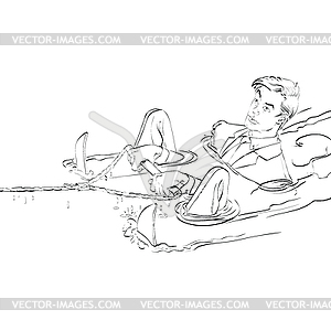 Business startup businessman in water skiing - vector image