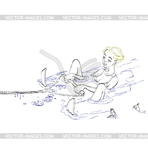 Young woman water skiing - vector clipart