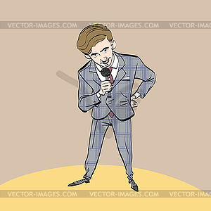 Broadcaster, journalist or singer with microphone - royalty-free vector image