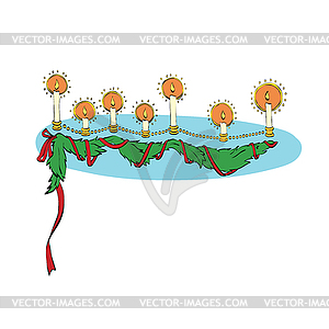 Christmas garland, candle and fir branch - vector image