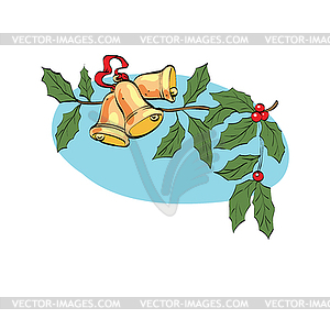 Christmas bell on berry branch - vector clipart