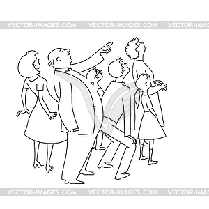 Crowd of onlookers watching - white & black vector clipart