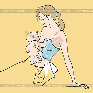Beautiful mother breastfeeds baby - vector image