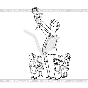 Школьный преподаватель младших классов и детей - изображение в векторе / векторный клипарт