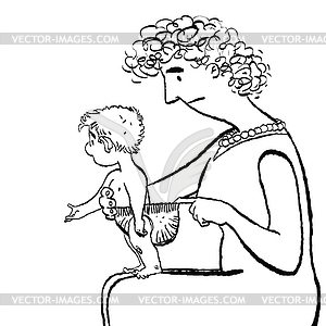 Mom changes baby diaper - vector clipart