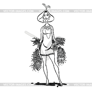 Retro lady with scarf ostrich feather - vector clipart