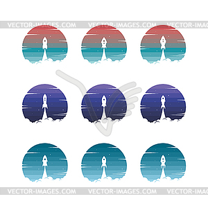 Rocket ship launch space travel sign badge label - vector clipart