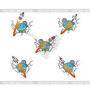 Rocket ship launch space travel sign badge label - royalty-free vector clipart