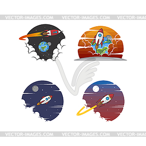 Rocket ship launch space travel sign badge label - vector image