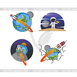 Rocket ship launch space travel sign badge label - vector image