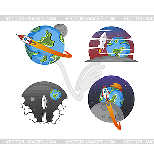 Rocket ship launch space travel sign badge label - vector clip art