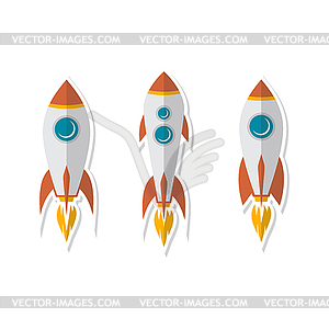 Rocket ship sticker label badge flat design set - vector clipart