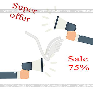 Hand holding megaphone - offer - vector clipart