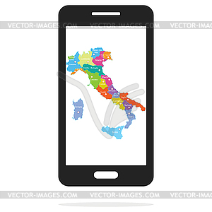 Map of Italy on phone - vector image
