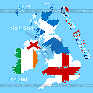 Great Britain map for each country flag - vector clipart