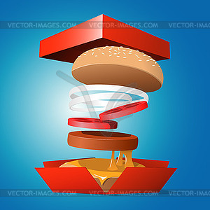 Ingredients hamburger ejected of packaging - vector image