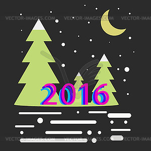 Night at Christmas forest - vector clipart