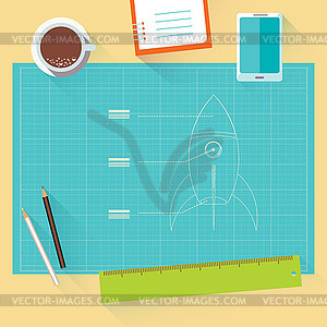 Design sketch of rocket - vector image