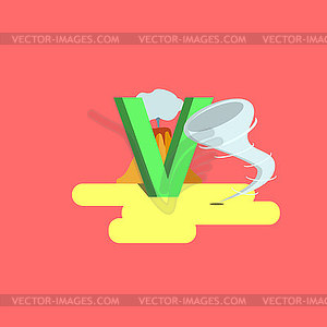 Letter of alphabet - V. Volcano, vortex - vector clipart