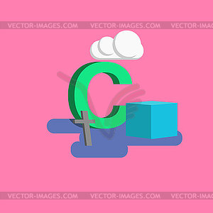 Буква алфавита - С. Куб, крест, облако - изображение векторного клипарта