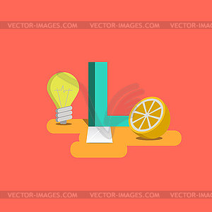 Letter of alphabet - L. Lamp, letter, lemon - vector image