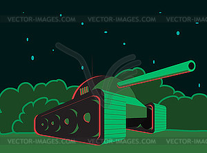 Tank night in bush - vector clipart