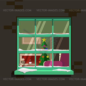 Winter window - vector EPS clipart