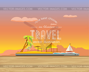 Tropical island on tablet screen - vector clipart