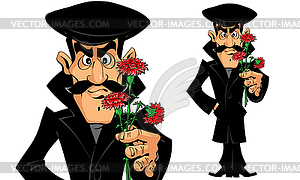 Caucasian Man with Flowers on a Date - vector clipart