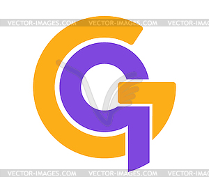 Stylized lowercase letters G and Q are linked by - vector image