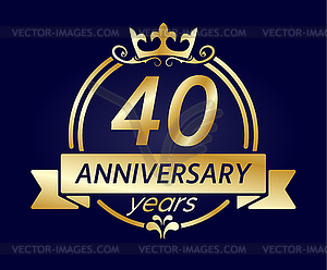 40 year anniversary. Gold round frame with crown an - vector clipart