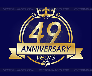 49 year anniversary. Gold round frame with crown an - vector image