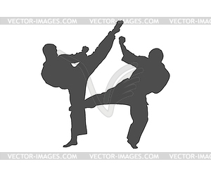 Silhouette of athletes. Karate sparring - vector clip art