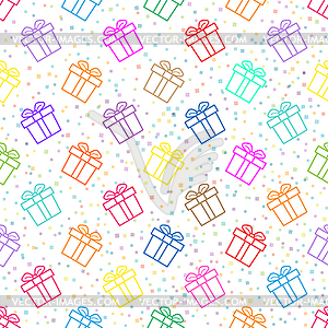 Seamless gift box pattern with bows for texture, - vector image