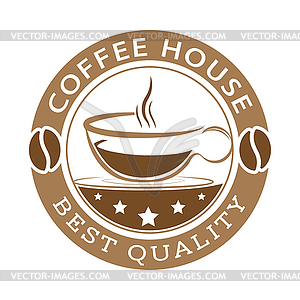 Impression of stamp with cup of coffee, coffee grai - vector EPS clipart