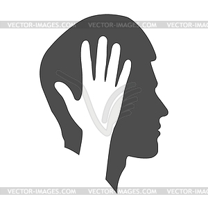 Silhouette of male profile and silhouette of hand. - vector clip art