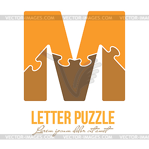 Letter M is made up of puzzles. for logo, br - vector image