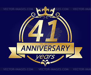 41 year anniversary. Gold round frame with crown an - vector image