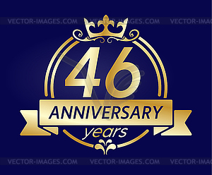 46 year anniversary. Gold round frame with crown an - vector image