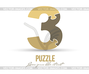 Number 3 is made up of puzzles. for logo, br - vector clip art