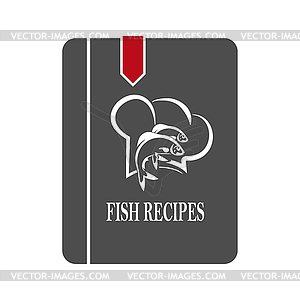 Simple icon of book with fish recipes - vector image