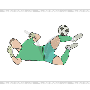 Sport. goalkeeper hits ball with his foot, colored - vector clipart