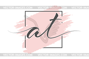 Calligraphic lowercase letters AT on colored - vector image