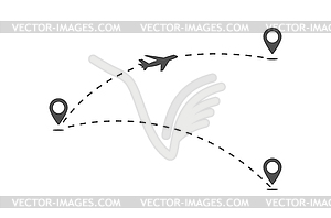 Trajectory of flight routes of aircraft. plane flies - vector image