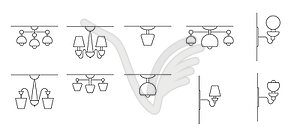Набор иконок для настенных бра, стены и потолка - графика в векторном формате