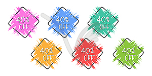 Set of colored grunge stickers with 40 percent - vector image