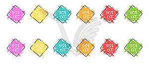 Set of colored grunge stickers with 90 and 95 - vector clipart