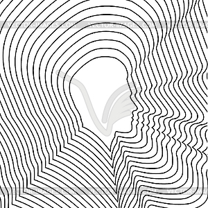 Outline of silhouette of man`s face, increasing in - vector image