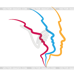 Outline of silhouette of male face, offset contour - vector EPS clipart