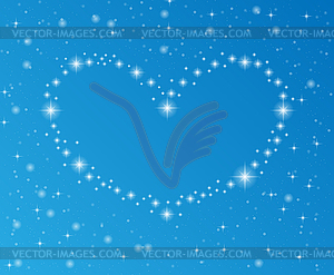 Heart of twinkling stars in starry sky. Background - royalty-free vector image